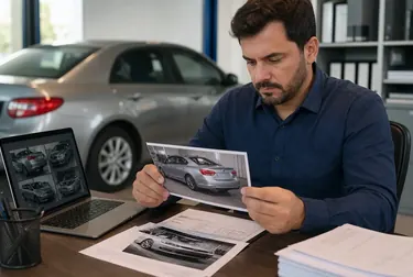 Despachante analisando documentos para desbloqueio de sinistro de veículo.